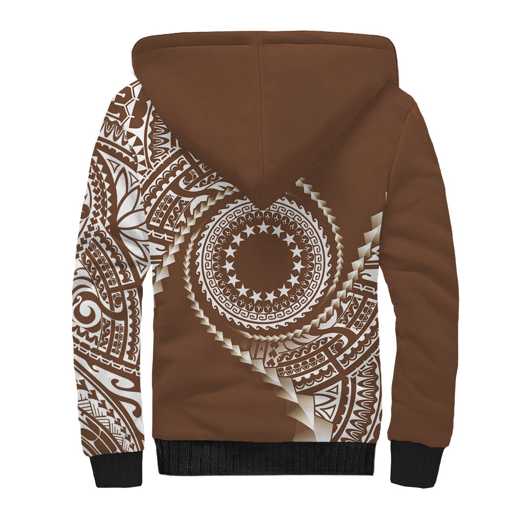 Cook Islands Gospel Day Sherpa Hoodie Brown Tribal Curves