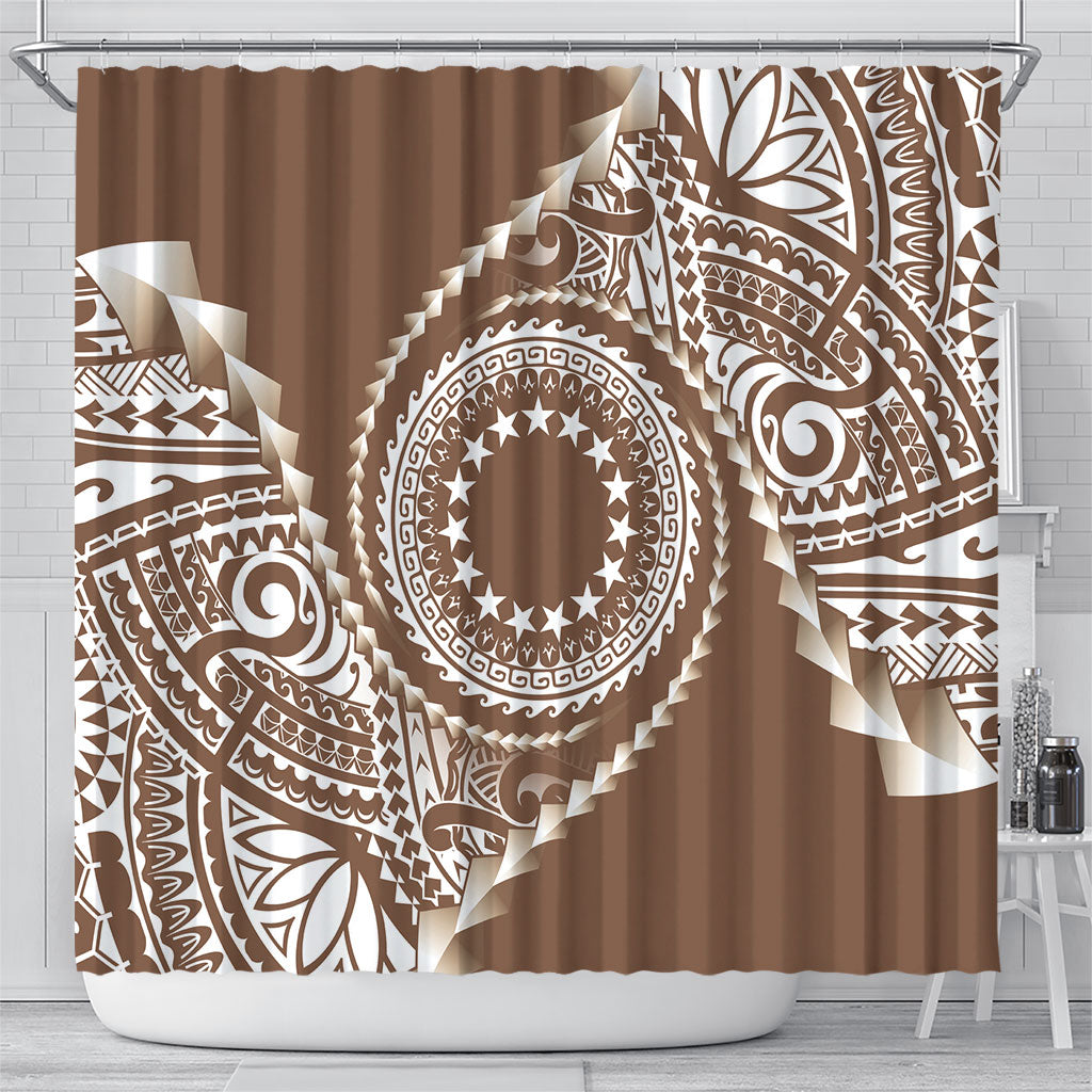Cook Islands Gospel Day Shower Curtain Brown Tribal Curves
