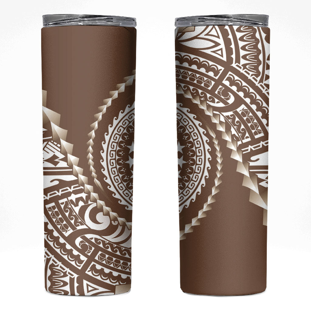 Cook Islands Gospel Day Skinny Tumbler Brown Tribal Curves