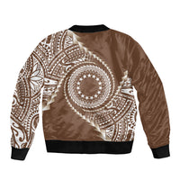 Cook Islands Gospel Day Sleeve Zip Bomber Jacket Brown Tribal Curves