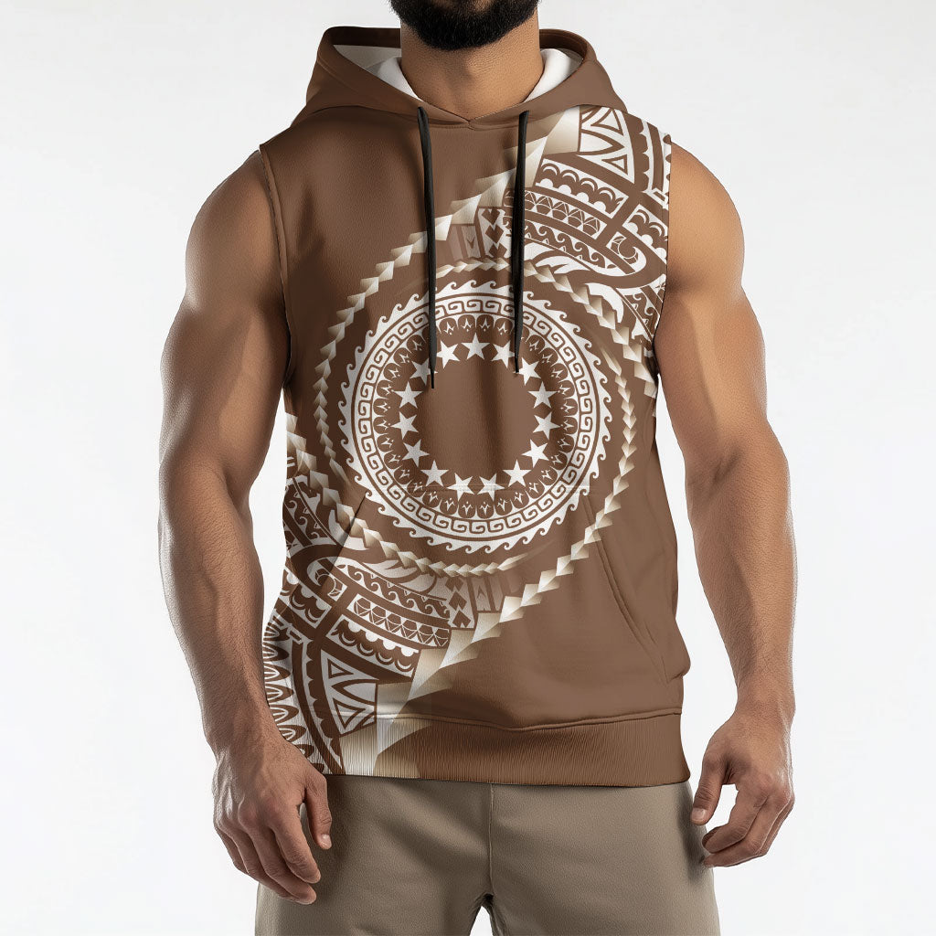 Cook Islands Gospel Day Sleeveless Hoodie Brown Tribal Curves