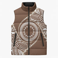 Cook Islands Gospel Day Sleeveless Puffer Jacket Brown Tribal Curves
