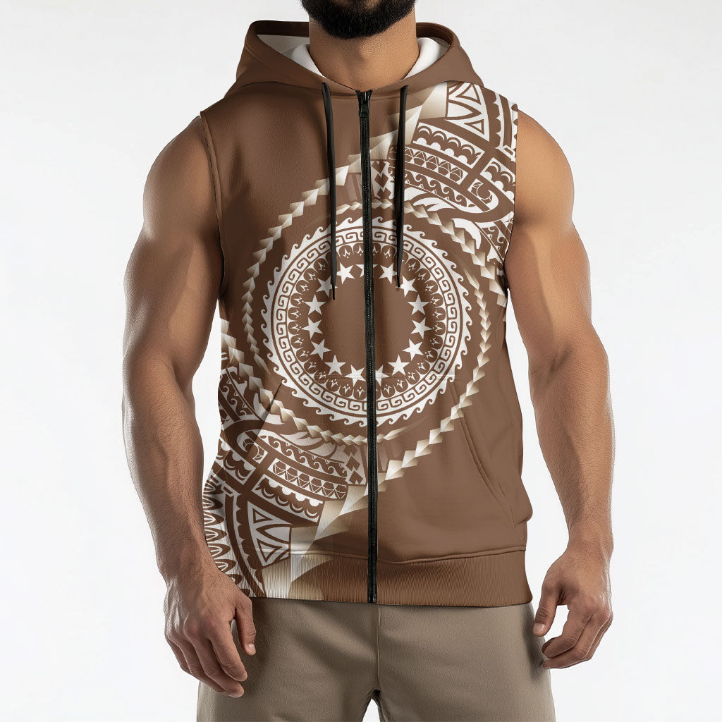 Cook Islands Gospel Day Sleeveless Zip Hoodie Brown Tribal Curves
