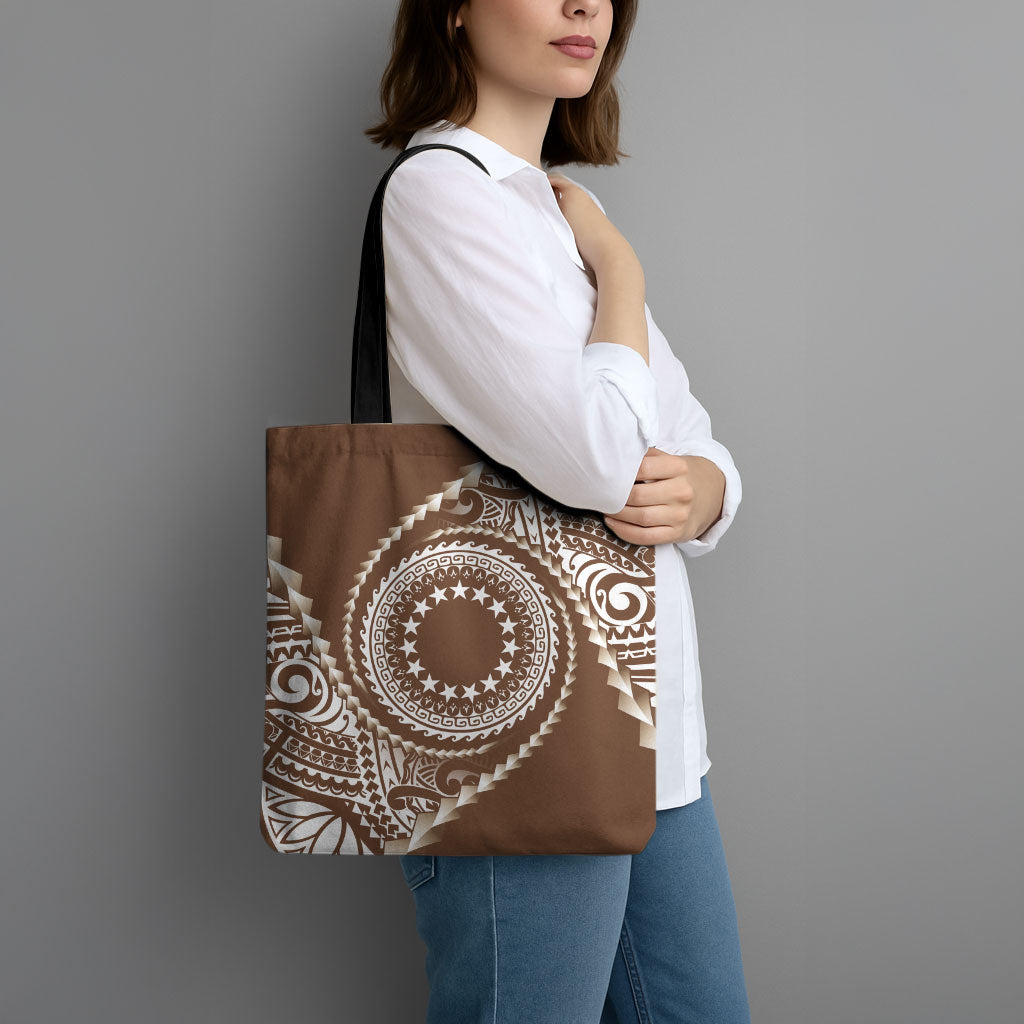 Cook Islands Gospel Day Tote Bag Brown Tribal Curves