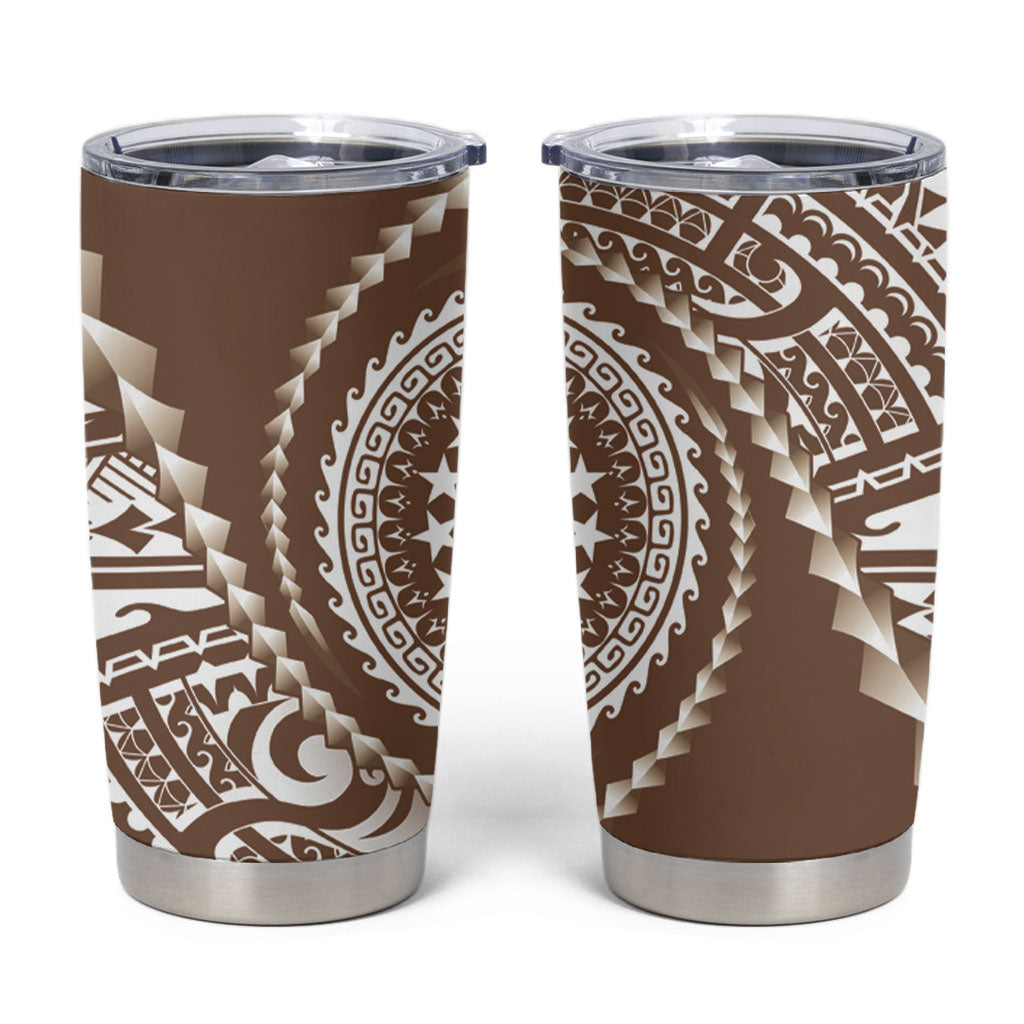 Cook Islands Gospel Day Tumbler Cup Brown Tribal Curves