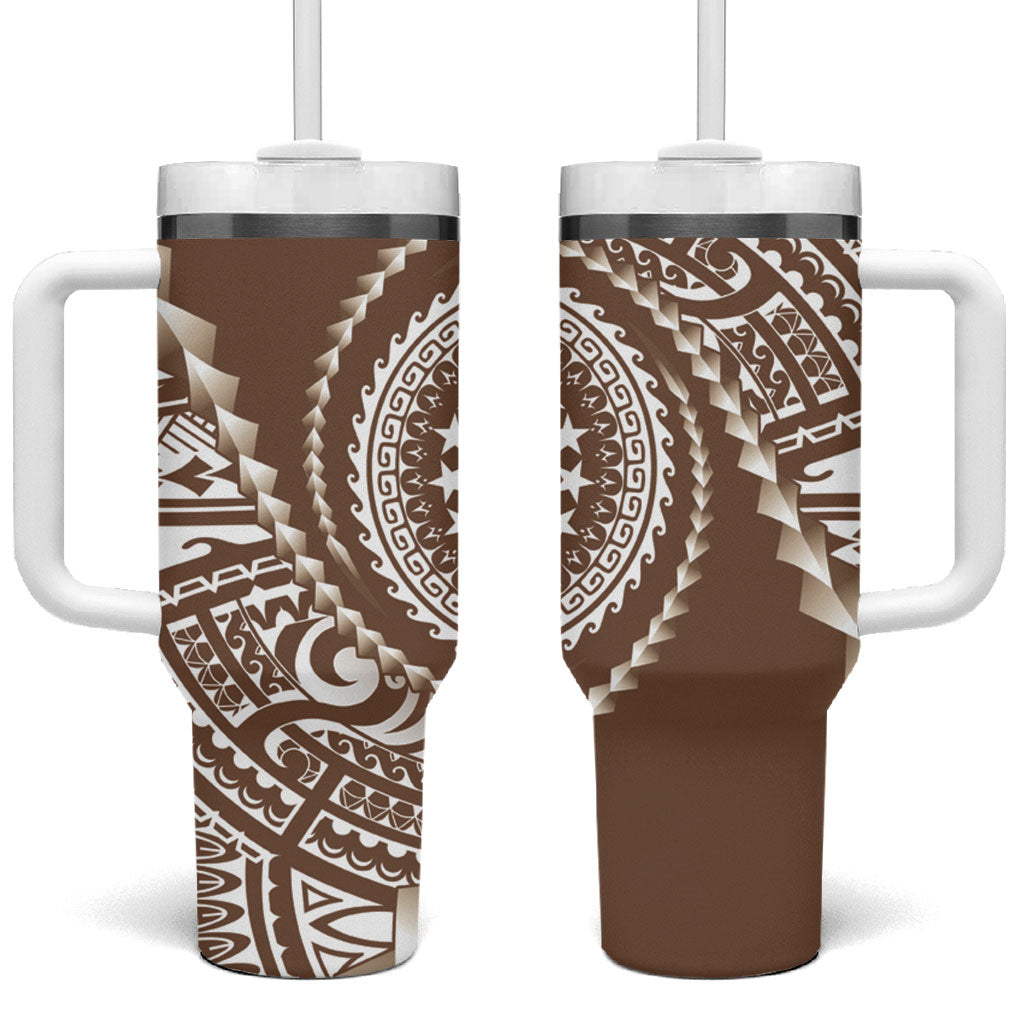 Cook Islands Gospel Day Tumbler With Handle Brown Tribal Curves