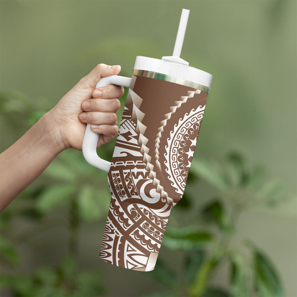 Cook Islands Gospel Day Tumbler With Handle Brown Tribal Curves