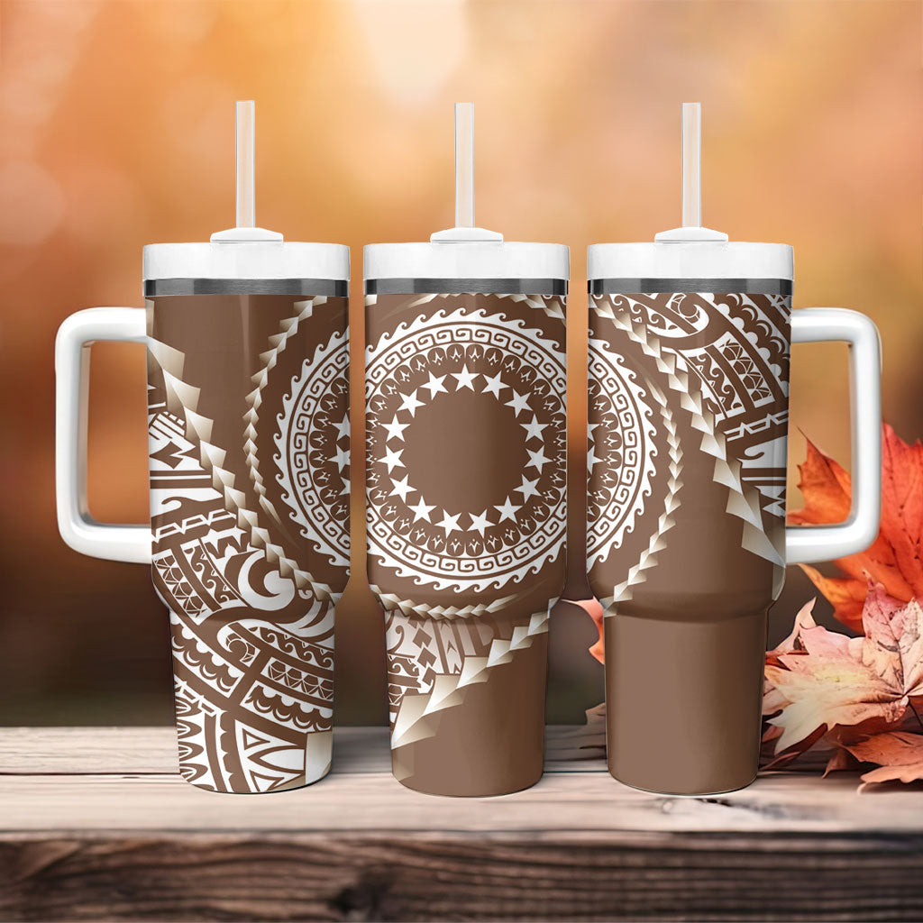 Cook Islands Gospel Day Tumbler With Handle Brown Tribal Curves