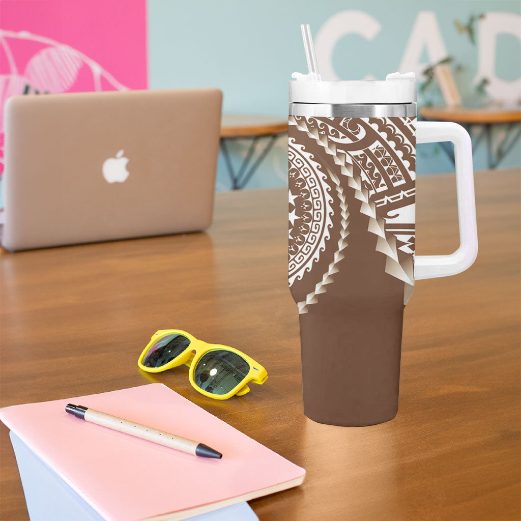 Cook Islands Gospel Day Tumbler With Handle Brown Tribal Curves