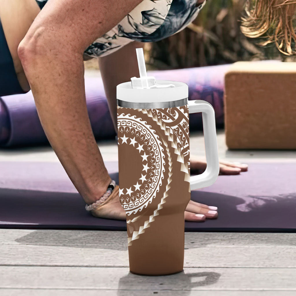 Cook Islands Gospel Day Tumbler With Handle Brown Tribal Curves