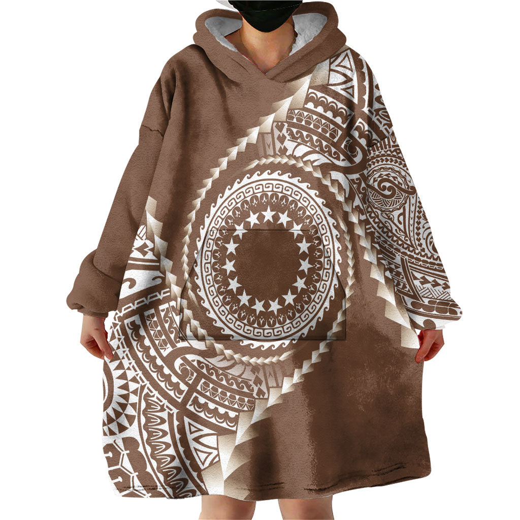 Cook Islands Gospel Day Wearable Blanket Hoodie Brown Tribal Curves