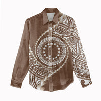 Cook Islands Gospel Day Women Casual Shirt Brown Tribal Curves
