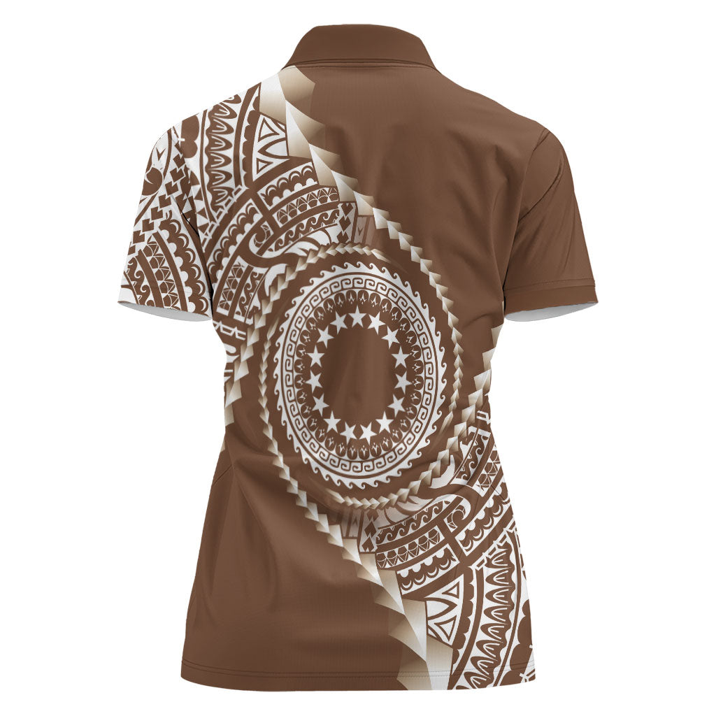 Cook Islands Gospel Day Women Polo Shirt Brown Tribal Curves