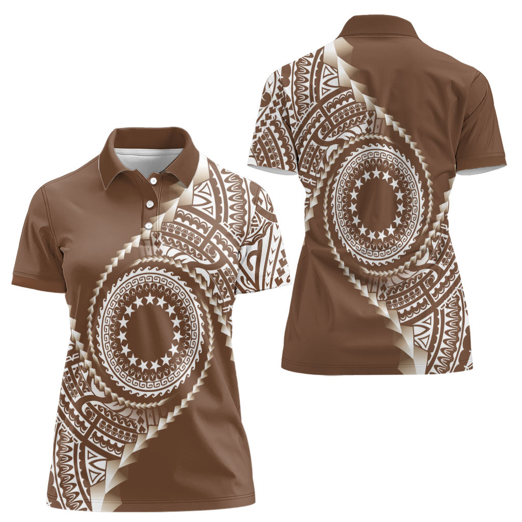 Cook Islands Gospel Day Women Polo Shirt Brown Tribal Curves