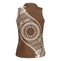 Cook Islands Gospel Day Women Sleeveless Polo Shirt Brown Tribal Curves