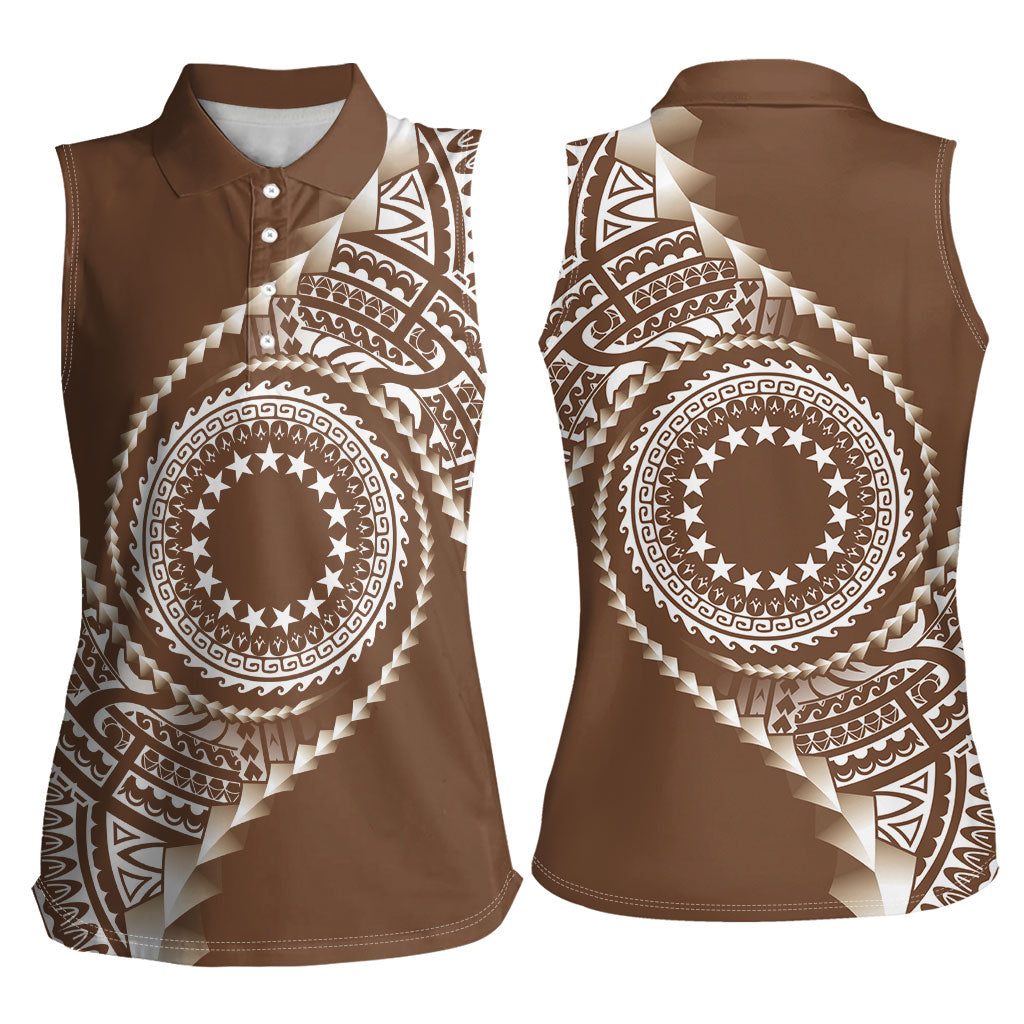 Cook Islands Gospel Day Women Sleeveless Polo Shirt Brown Tribal Curves