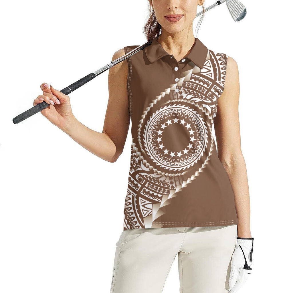 Cook Islands Gospel Day Women Sleeveless Polo Shirt Brown Tribal Curves