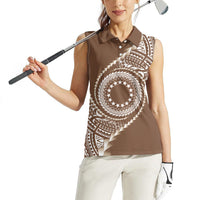Cook Islands Gospel Day Women Sleeveless Polo Shirt Brown Tribal Curves