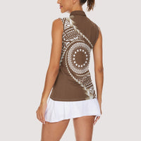 Cook Islands Gospel Day Women Sleeveless Polo Shirt Brown Tribal Curves