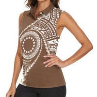 Cook Islands Gospel Day Women Sleeveless Polo Shirt Brown Tribal Curves