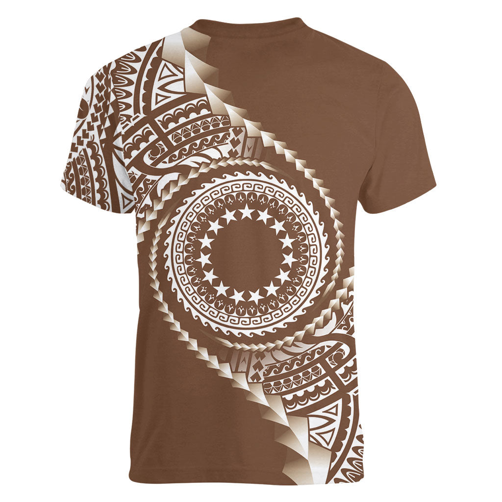 Cook Islands Gospel Day Women V-Neck T-Shirt Brown Tribal Curves