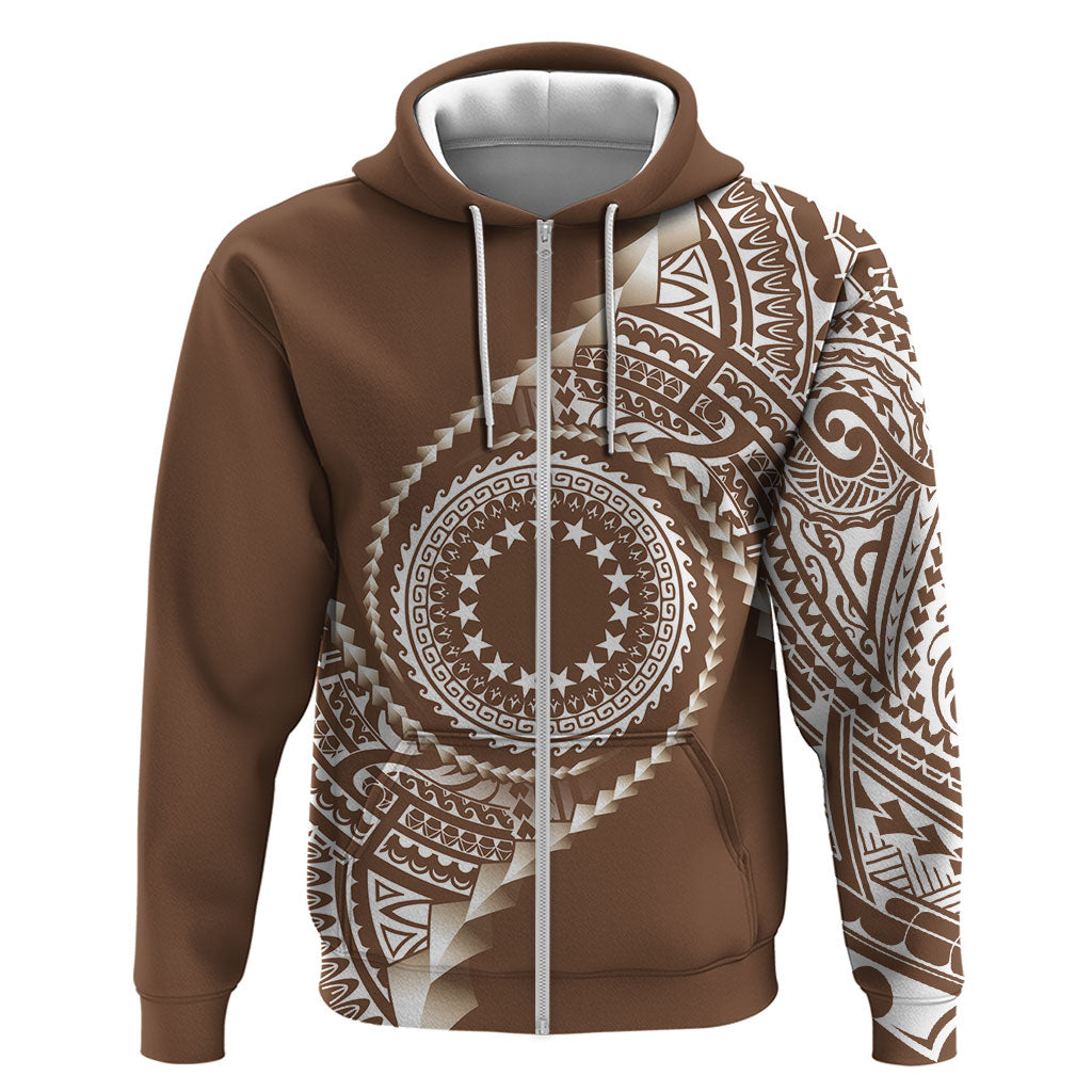 Cook Islands Gospel Day Zip Hoodie Brown Tribal Curves