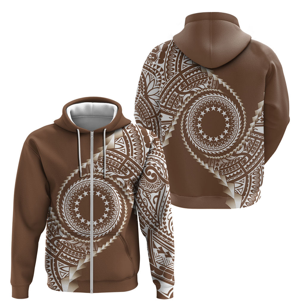 Cook Islands Gospel Day Zip Hoodie Brown Tribal Curves