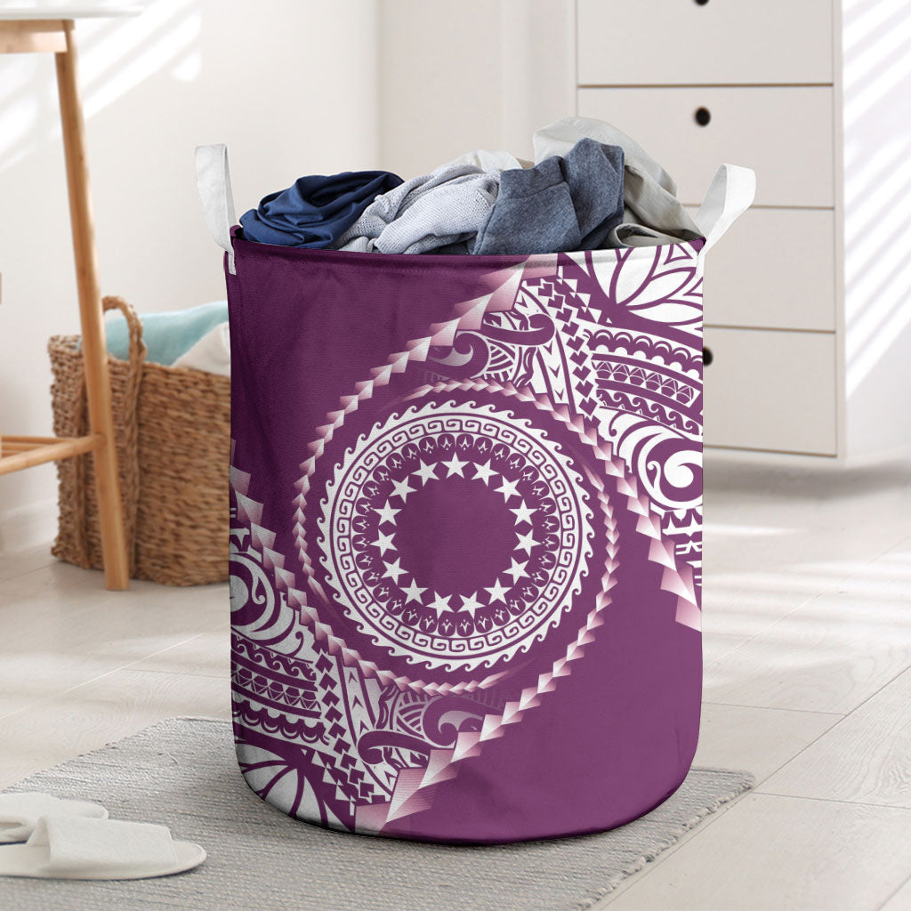 Cook Islands Gospel Day Laundry Basket Maroon Tribal Curves