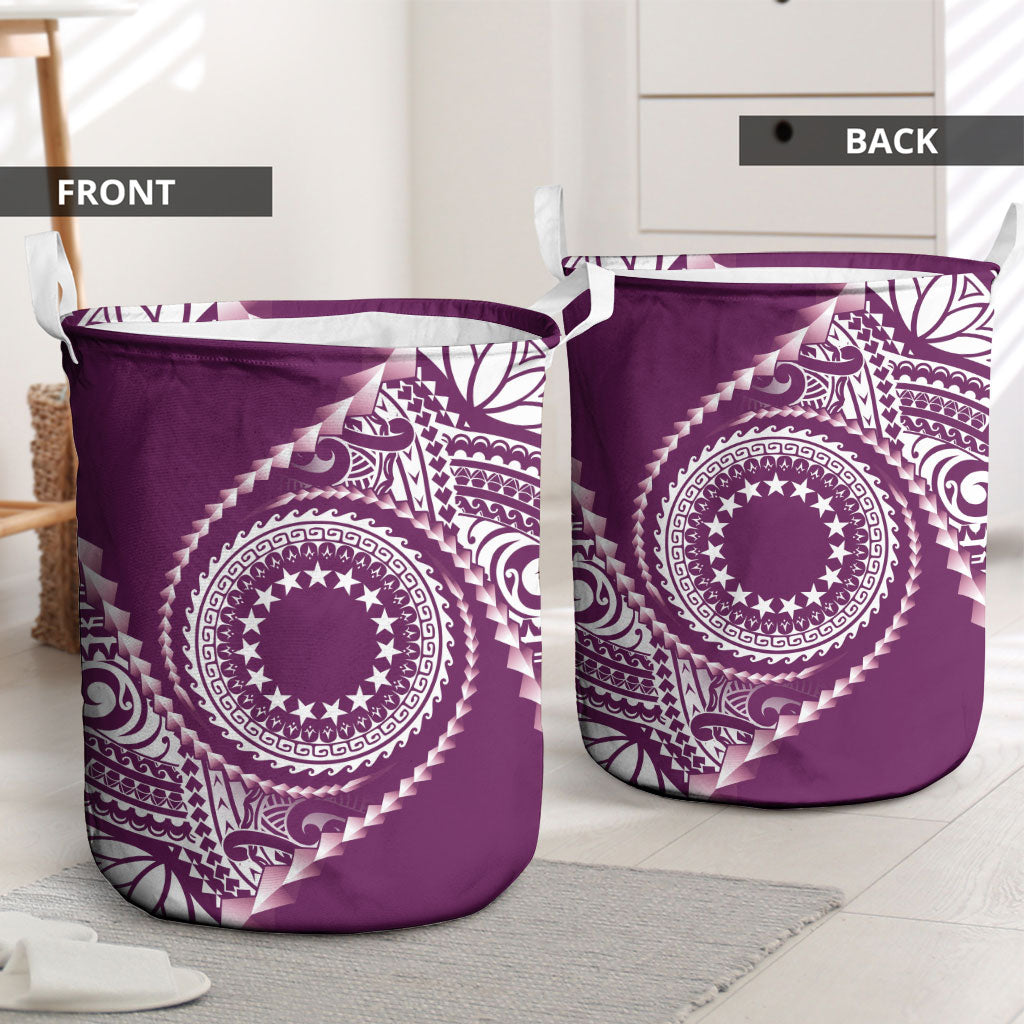 Cook Islands Gospel Day Laundry Basket Maroon Tribal Curves