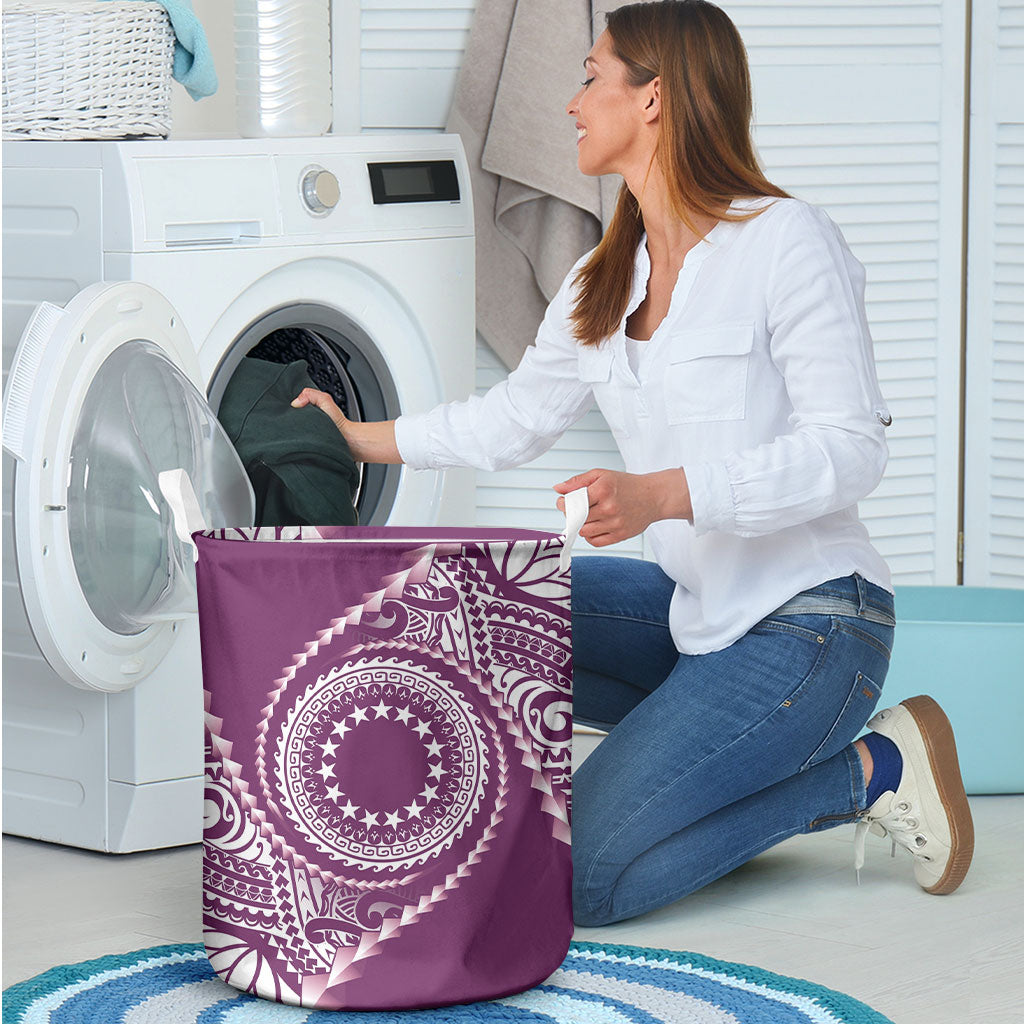 Cook Islands Gospel Day Laundry Basket Maroon Tribal Curves