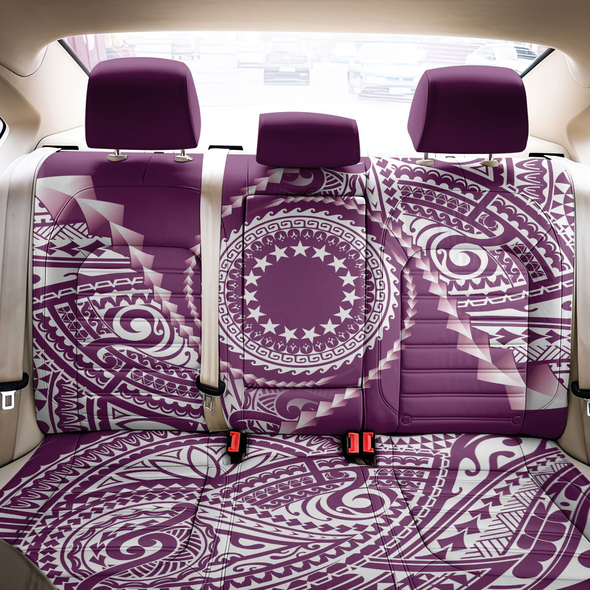Cook Islands Gospel Day Back Car Seat Cover Maroon Tribal Curves