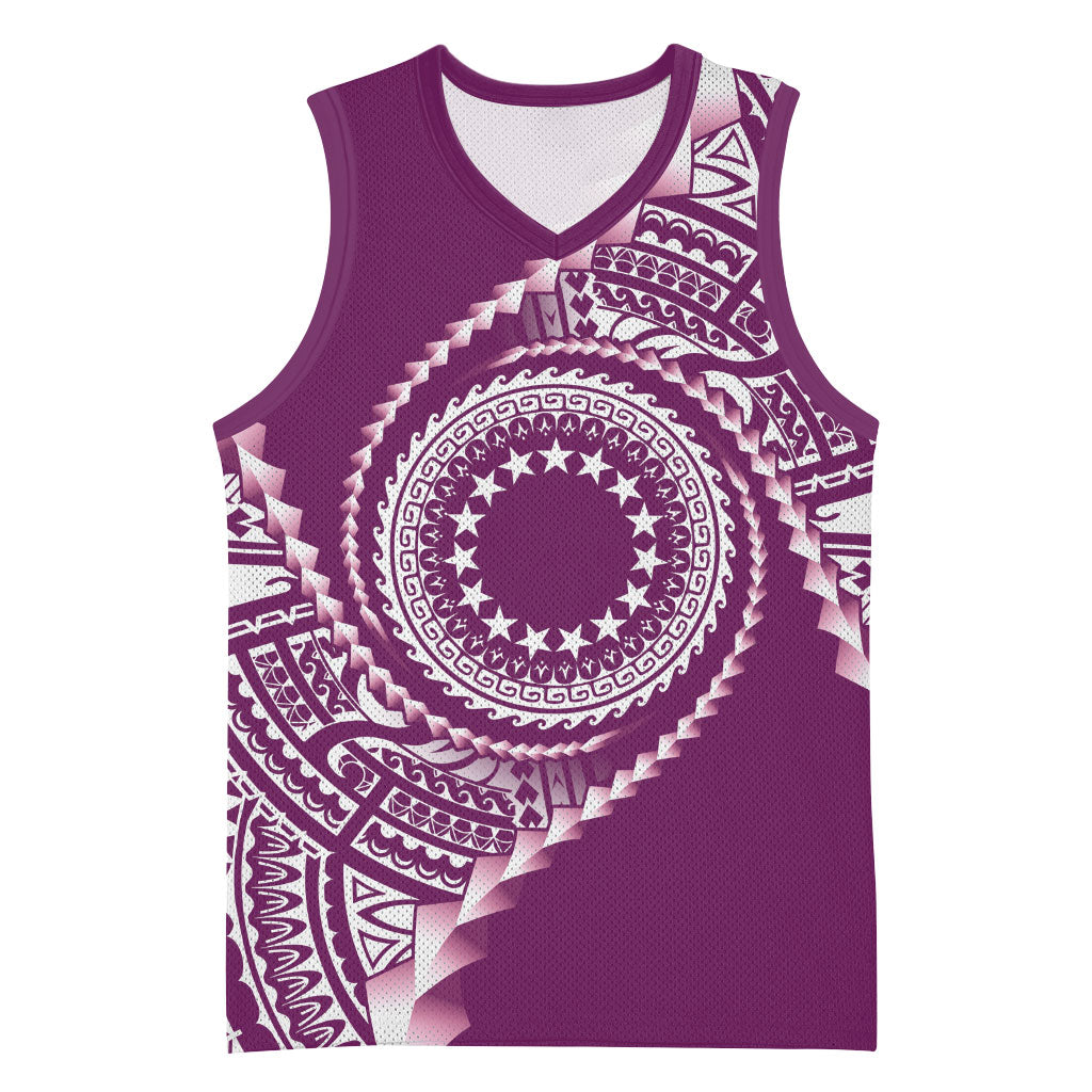 Cook Islands Gospel Day Basketball Jersey Maroon Tribal Curves