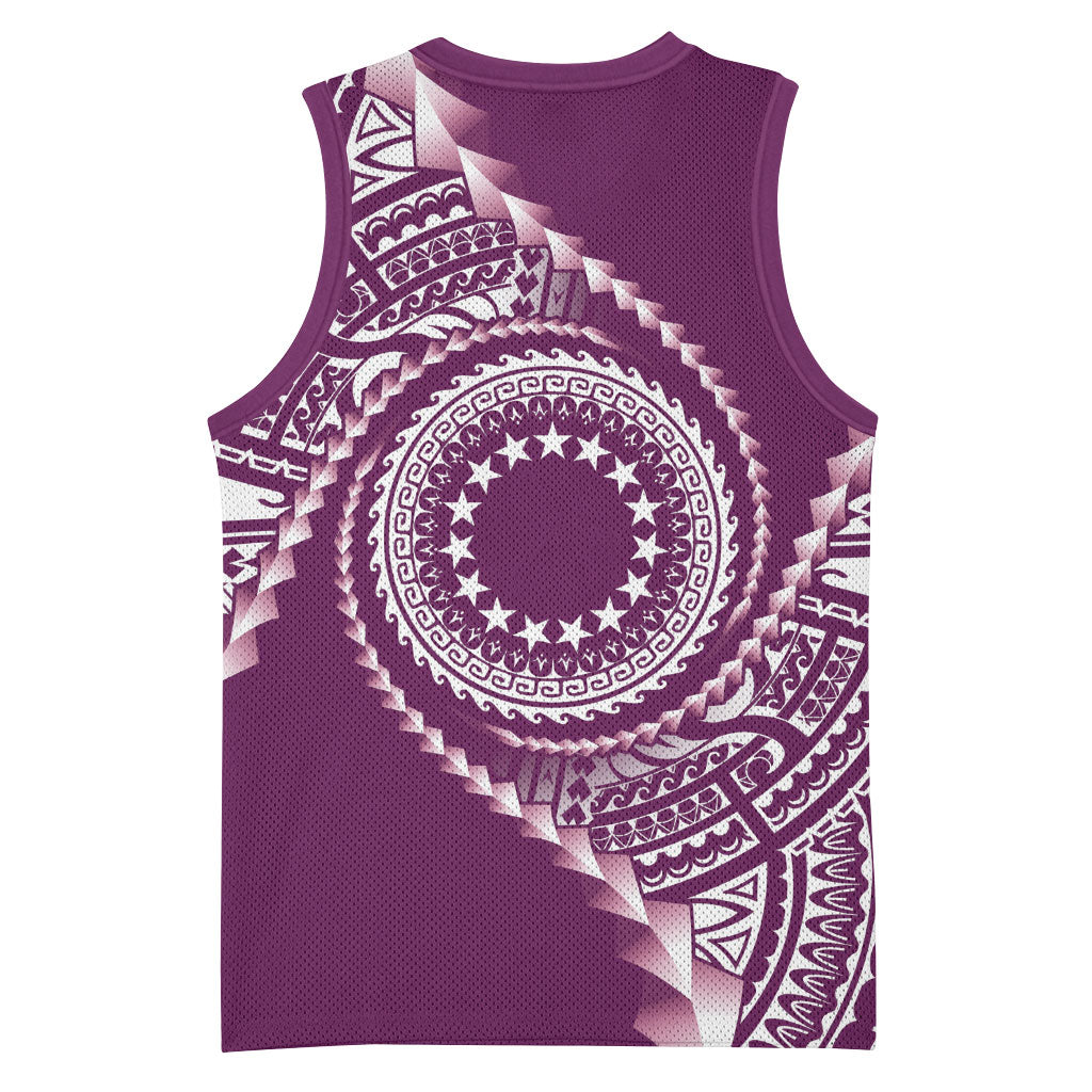 Cook Islands Gospel Day Basketball Jersey Maroon Tribal Curves