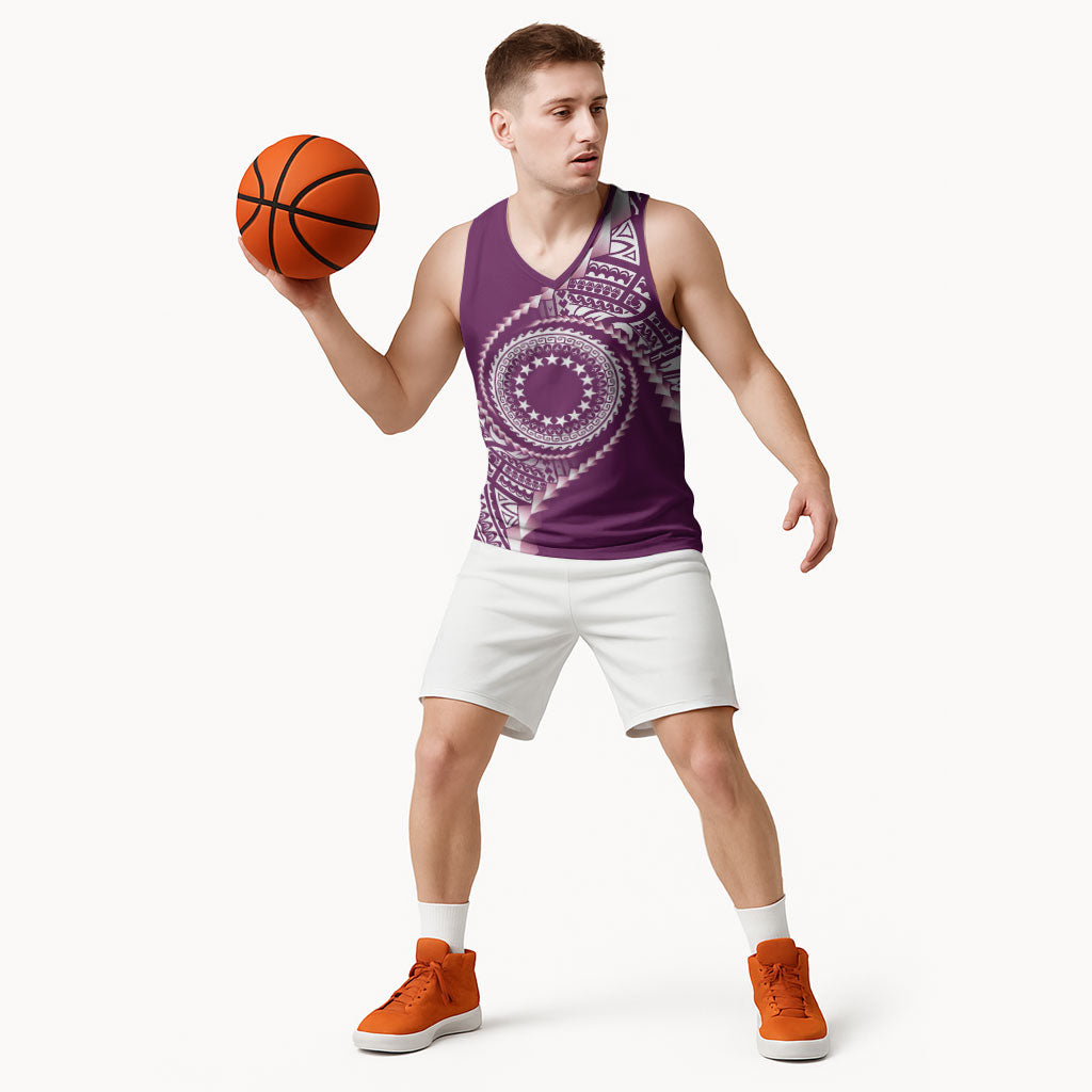 Cook Islands Gospel Day Basketball Jersey Maroon Tribal Curves