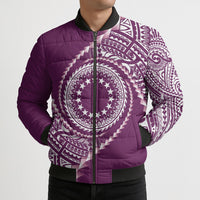 Cook Islands Gospel Day Bomber Puffer Jacket Maroon Tribal Curves