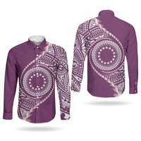 Cook Islands Gospel Day Couples Matching Summer Maxi Dress and Long Sleeve Button Shirt Maroon Tribal Curves
