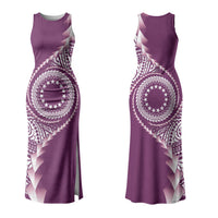 Cook Islands Gospel Day Couples Matching Tank Maxi Dress and Long Sleeve Button Shirt Maroon Tribal Curves