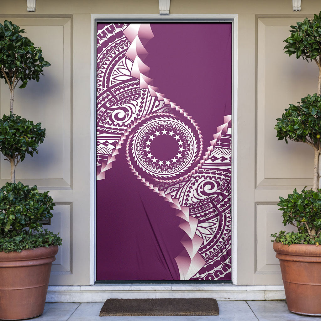 Cook Islands Gospel Day Door Cover Maroon Tribal Curves