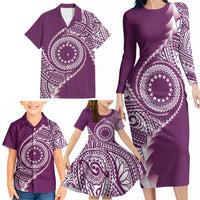 Cook Islands Gospel Day Family Matching Long Sleeve Bodycon Dress and Hawaiian Shirt Maroon Tribal Curves