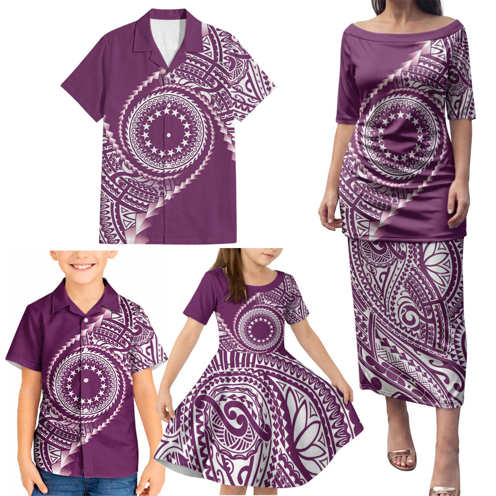 Cook Islands Gospel Day Family Matching Puletasi and Hawaiian Shirt Maroon Tribal Curves