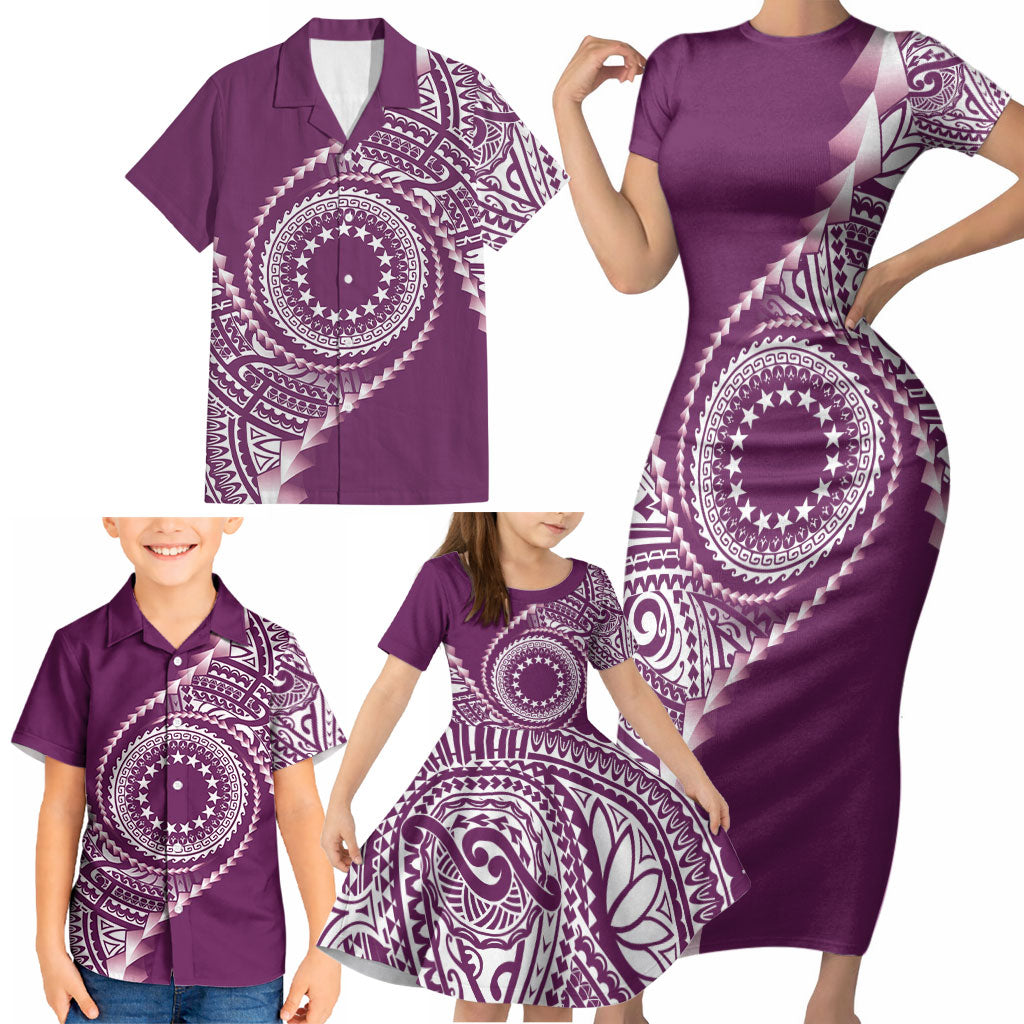 Cook Islands Gospel Day Family Matching Short Sleeve Bodycon Dress and Hawaiian Shirt Maroon Tribal Curves