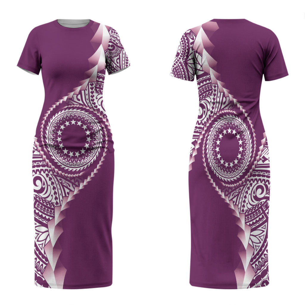 Cook Islands Gospel Day Family Matching Short Sleeve Bodycon Dress and Hawaiian Shirt Maroon Tribal Curves