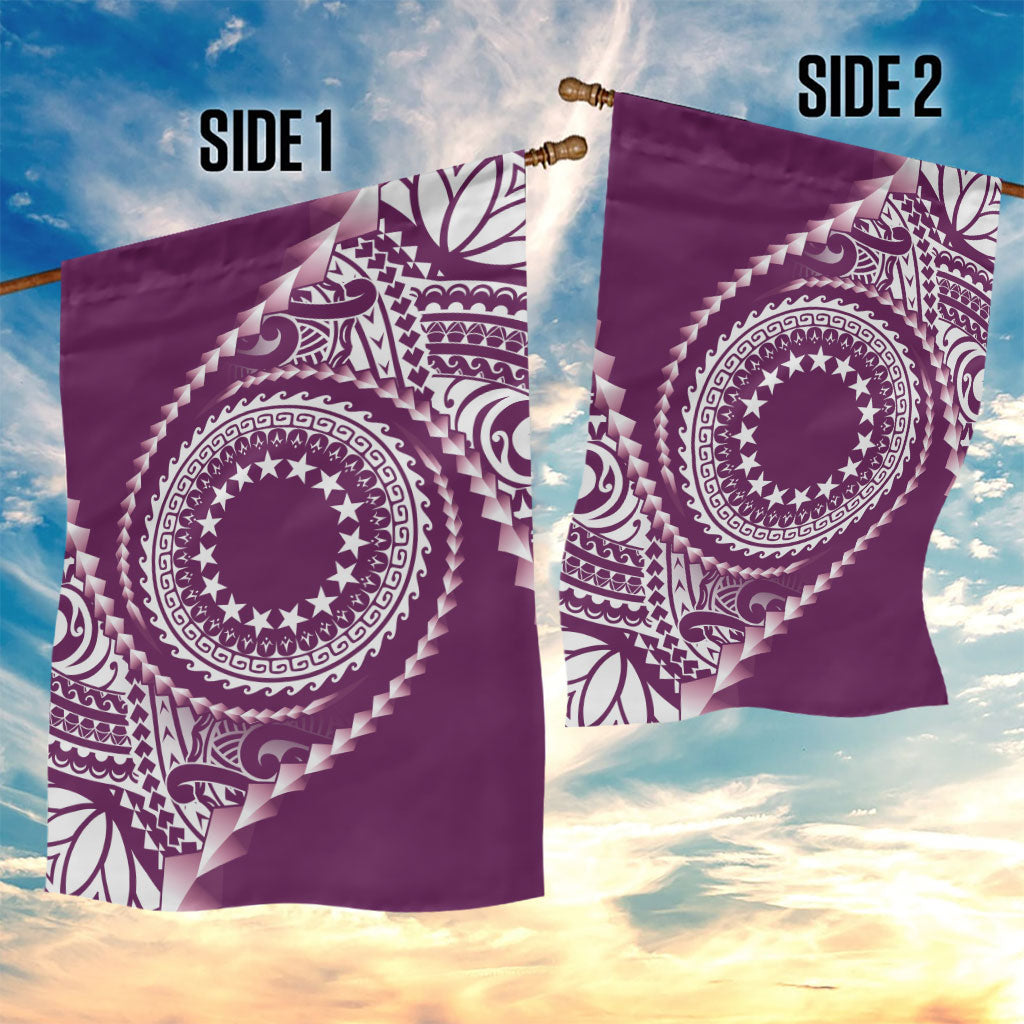 Cook Islands Gospel Day Garden Flag Maroon Tribal Curves