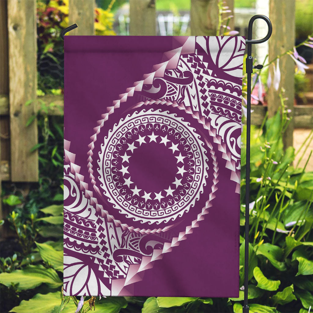 Cook Islands Gospel Day Garden Flag Maroon Tribal Curves