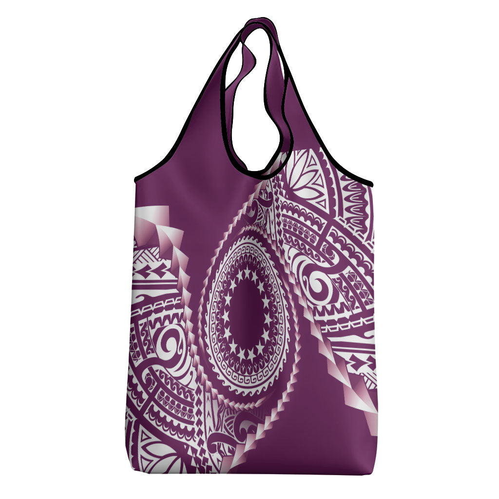 Cook Islands Gospel Day Grocery Bag Maroon Tribal Curves