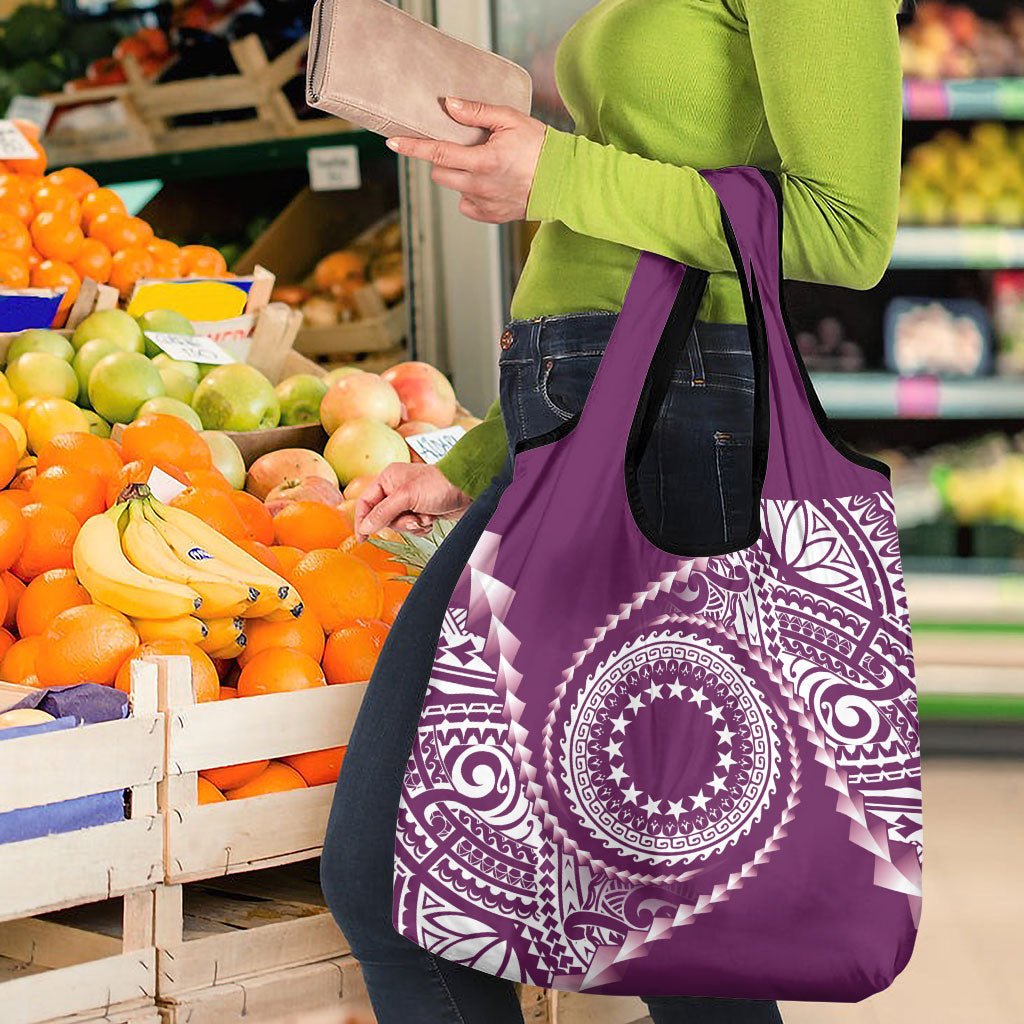 Cook Islands Gospel Day Grocery Bag Maroon Tribal Curves