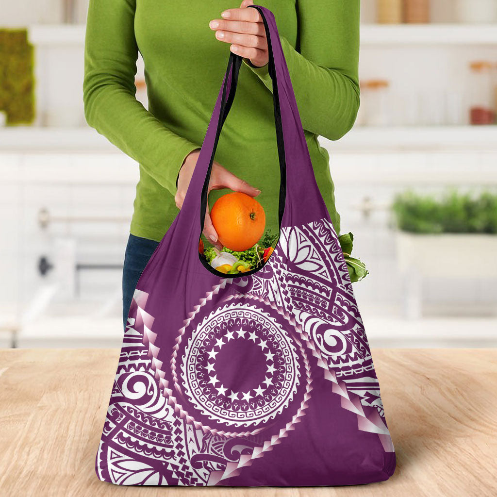 Cook Islands Gospel Day Grocery Bag Maroon Tribal Curves