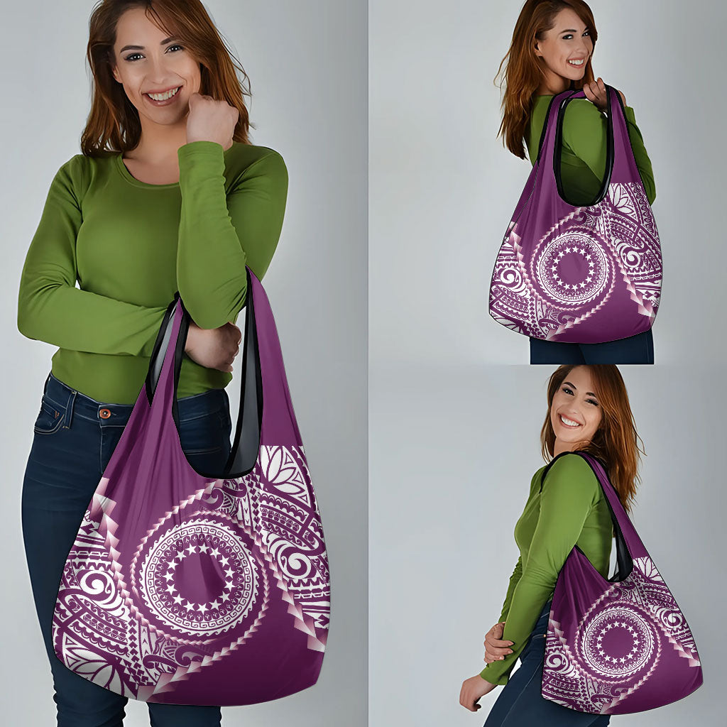 Cook Islands Gospel Day Grocery Bag Maroon Tribal Curves