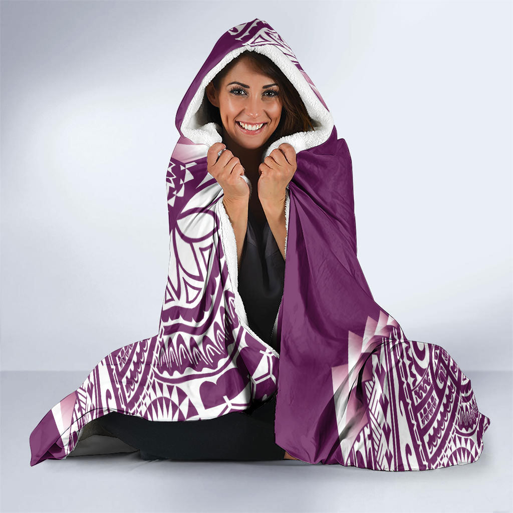Cook Islands Gospel Day Hooded Blanket Maroon Tribal Curves
