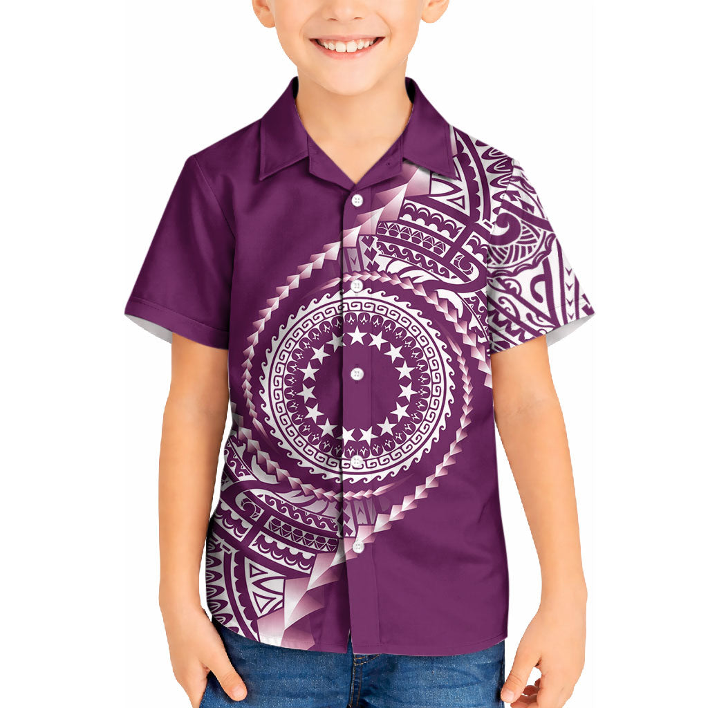 Cook Islands Gospel Day Kid Hawaiian Shirt Maroon Tribal Curves